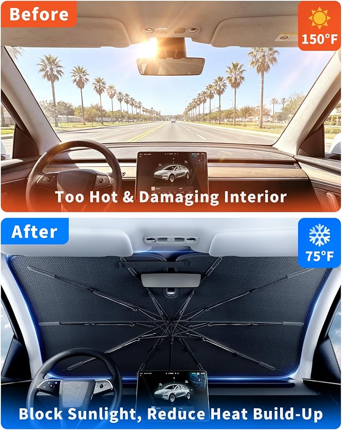 Windshield Sun Shade Umbrella for Tesla Model Y | car accessories,56 x 36 in windshield sun shade,car window shades,car sun shade windshield - Image 4