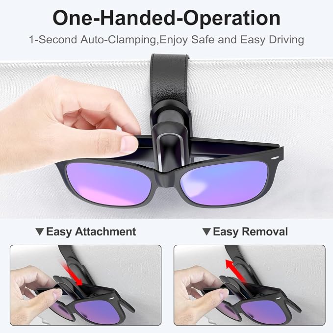 Veharvim Sunglass Holder for Car, 2 Pack, Secure Metal Clip | One-Handed Operation, Gentle & Secure Hold, Silicone Padded, Universal Fits Sunglass and Car Visor - Image 2
