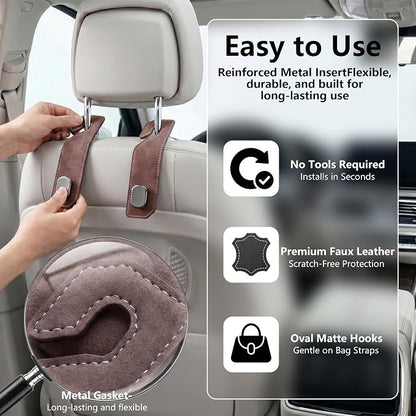 Purse Hook for Car Seat Headrest, Suede Car Purse Hook, Heavy Duty Car Hook Organizer for Handbags, Grocery Bags & Backpacks, Universal Car Hooks for SUV Truck Interior(Brown,2pcs) - Image 5