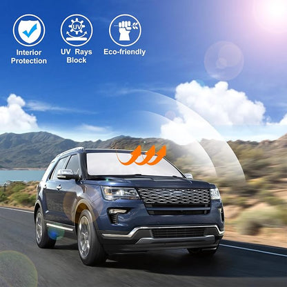 Windshield Sun Shade for 2011-2019 Ford Explorer Accessories | Full covered for windshield, Foldable & Durable, Block UV Rays, Reduce Heat, Easy to install, Keep Car Cooler - Image 6