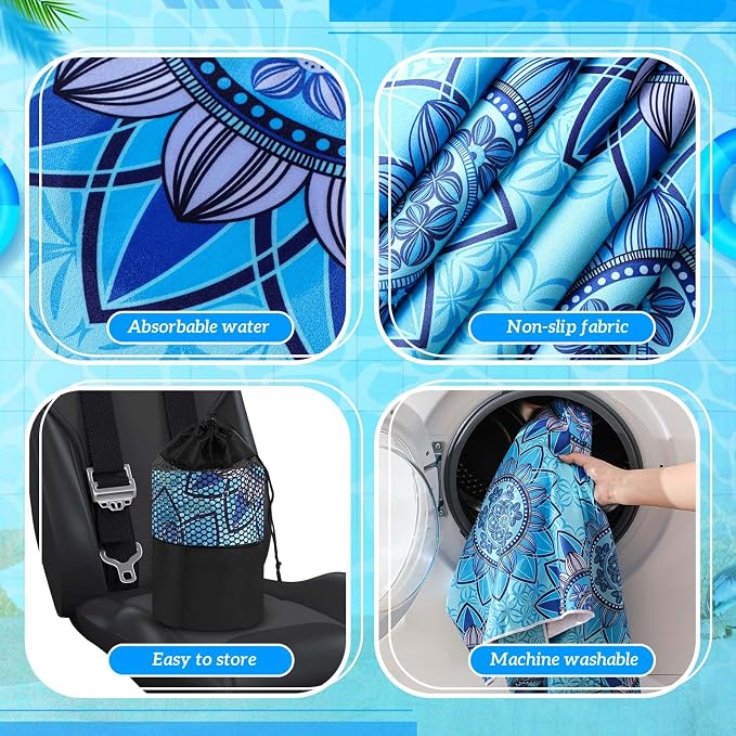 Hahafelt 2 Pack Car Seat Towel Cover with Storage Bag, Blue Mandala | 63 x 32 in Car Towel Seat Cover Non Slip Waterproof, Gym Workout Swimming Running, Machine Washable Sweat Absorbent Protector - Image 4