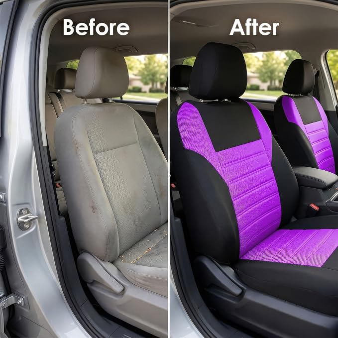 FH Group Automotive Car Seat Covers Front Set Premium 3D Air Mesh Front Seat Covers, Airbag Compatible Universal Fit Interior Accessories for Cars Trucks and SUVs - Purple - Image 8