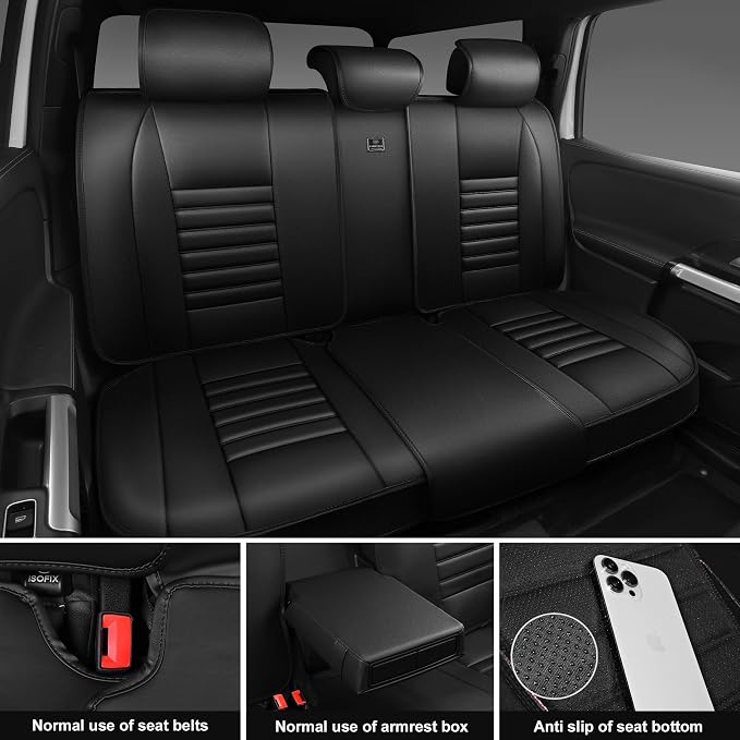 CAR PASS Nappa Leather Car Seat Covers Full Set, Luxury Seat Protector for Cars, Waterproof Anti-Slip Car Seat Cushion Armrest Compatible Airbag Universal for Sedan SUV Pick-up Truck Automotive, Black - Image 5
