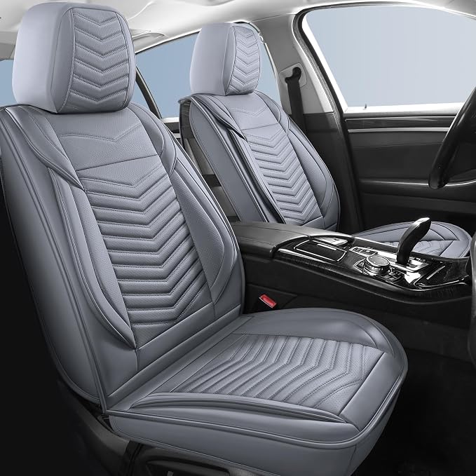HChengkikz Front Car Seat Cover, Waterproof Faux Leather, Waterproof (Gray) | Easy Maintenance, Airbag Compatible, Universal Fit For Most SUVs Trucks Pick-ups Sedans by HChengkikz