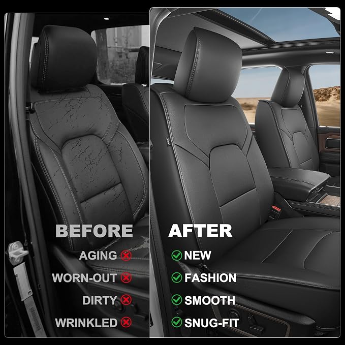 TTX LIGHTING Custom Fit Seat Covers for Dodge Ram 1500/2500/3500 2012-2026 | Heavy Duty Protection with Original Seat Pattern Waterproof Faux Leather Full Set for Truck Cab Flat Bench - Image 3