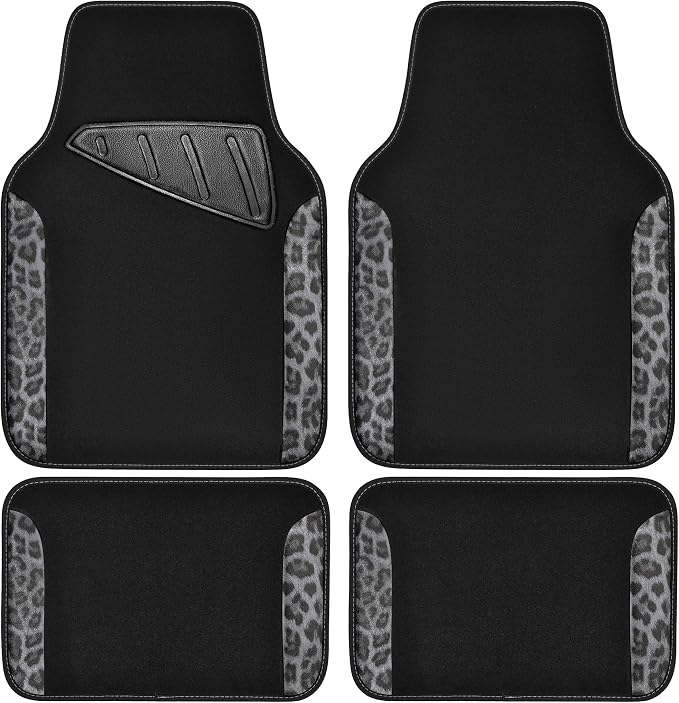 CAR PASS Waterproof Universal Car Floor Mats, Leopard Print Car Mats Fit for SUV,Vans,sedans, Trucks,Set of 4pcs Car Carpet with Driver Heel Pad and Nibs Backing, Leopard Car Accessories Gray Leopard by CARPASS