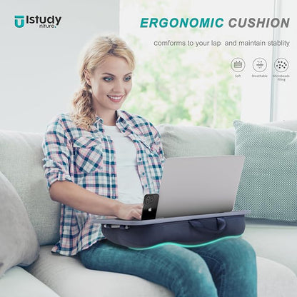 Istudyniture Portable Lap Desk with Cushion, Fits up to 15.6 inch Laptop, Laptop Stand with Device Ledge and Phone Holder, for Home Office (Grey, Small) - Image 2