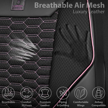 CAR PASS 3D Foam Mesh Leather Car Seat Covers Front Seats,Breathable Mesh Front Seat Covers for Women,Universal Fit for Cars SUV Truck Sedan Van Automotive, Armrest Airbag Compatible,Black and Pink - Image 4