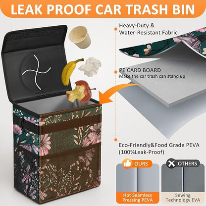 Vankor Car Trash Can with Lid Leak Proof Car Accessories for Women | 3 Gallon Cute Hanging Car Trash Bin for Men Car Truck Vehicle Sedan SUV Interior Automotive Garbage Cans, Navy Floral - Image 3