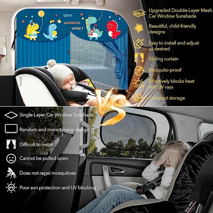 LEIWOOR 2-Pack Magnetic 2 Layers UV Protection Car Window Shades for Baby | Privacy full/half shade baby car window shades with curtain header breathable heat block back curtain for truck van sedan SUV - Image 4