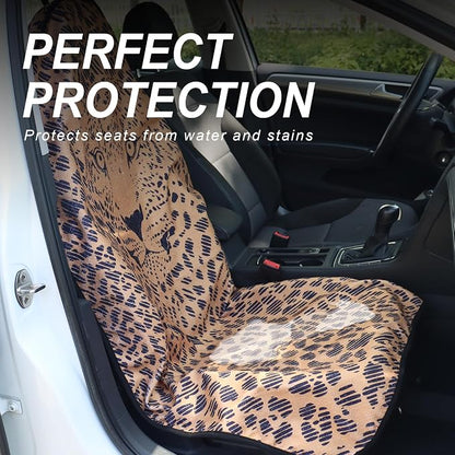 Sweat Towel Car Seat Cover Protector Front Seats for Gym Workout, Running, Swimming, Beach and Hiking, Waterproof Universal Seat Cover for Car, Trucks, Van & SUV (1, Leopard Head, Front) - Image 3