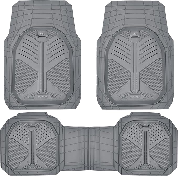 CAR PASS Heavy Duty Rubber Car Mats, Deepdish All Weather Floor Mats for Car Full Set, Universal Automotive Mats Trim to Fit for Sedans SUVs Trucks, Waterproof Anti-Slip Deep Tray 3 Pieces Dark Gray - Image 8