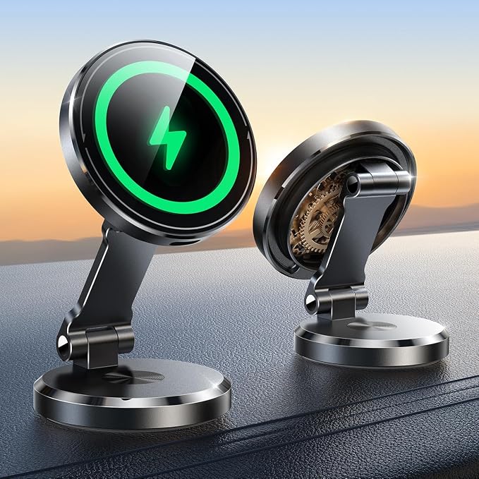 Metal MagSafe Car Mount Charger with 360° Rotatable Charging Panel & Base | 15W Fast Charging Magnetic Phone Holder, Strong Magnets Wireless Car Charger, Car Mount for iPhone 17 Pro Max 16 15 14 13 12 by JOYROOM