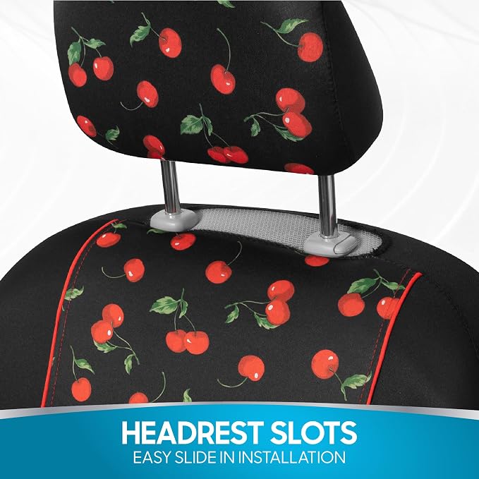 BDK Red Cherry Car Seat Covers for Front Seats, 2 Pack – Classic Pattern with Matching Headrest, Sideless Design for Easy Installation, Fits Most Car Truck Van and SUV - Image 9