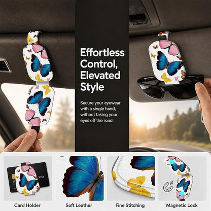 Sunglasses Holder for Car Visor, PU Leather Glasses Clip Organizer, Cute Magnetic Eyeglass Holder for Vehicle Sun Visor, Car Interior Accessory for Women & Men, Colorful Butterfly - Image 5