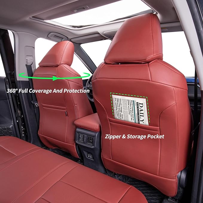 Silverado Seat Covers for 2019-2026 Chevy Silverado & GMC Sierra 1500/2500/3500 CrewCab w/Rear Seat Storage Pickup Seat Cushion,Waterproof Faux Leather Truck Seat Protector(Full Set,Wine Red) - Image 8