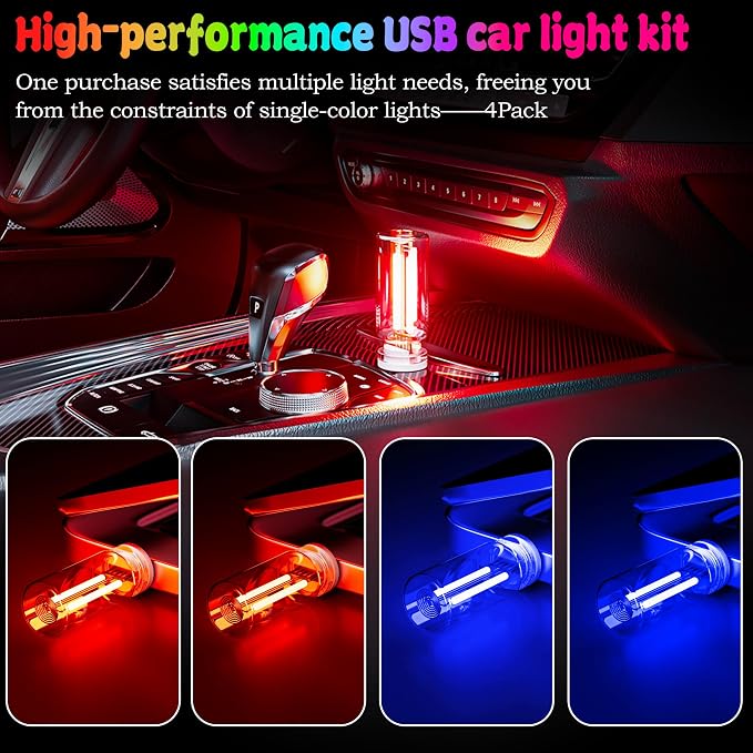 4 PCS USB Touch Dimmable Retro Glass Bottle Car Night Light | Portable design, 2Red & 2Blue, fits car interior, bedroom, hallway, indoor outdoor decor - Image 2