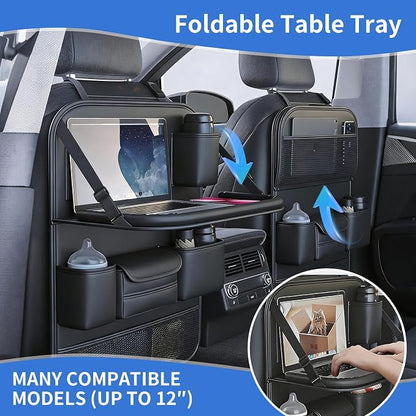 Car Seat Back Organizer with Foldable Tray, Car Seat Back Protector, Premium Leather Kick Mats, Multiple Storage Pockets, Travel Accessories for SUV Truck (Long) - Image 5