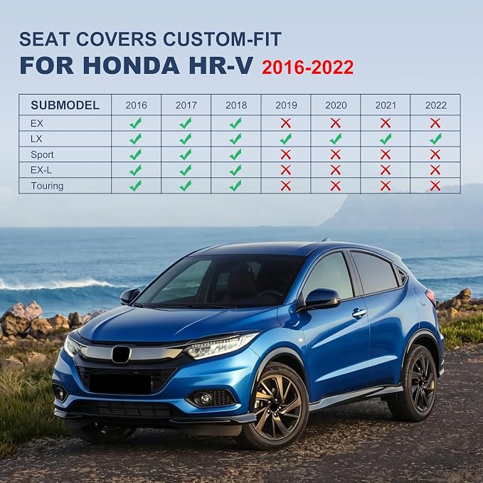IKABEVEM Car Seat Covers for Honda HR-V/HRV 2016-2022 Custom Fit Full Set | EX, EX-L, LX, Sport,Touring, Waterproof Breathable Scratch Resistant Full Wrap Leather Car Protector, Airbag Compatible - Image 2