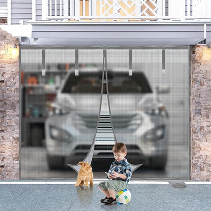 Garage Door Screen, Sunmoxia 8x7Ft Magnetic Heavy Duty Garage Door Curtain with 4 Strapping Tapes Durable Breathable Anti-Tear Mesh Patio Porch Privacy Curtain (Silver) by Sunmoxia