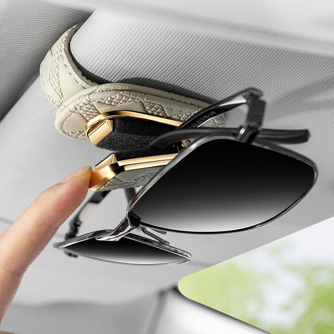 Leather Sunglass Holder for Car, Orange | Car Sunglasses Holder Clip, Multi-Functional Card Ticket Organizer, Universal Fit, Car Visor Accessories, Driver Gift - Image 7
