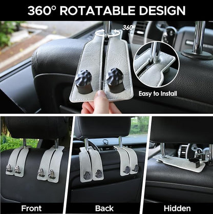 Leather Car Purse Hook for Headrest, 2 Pack (Grey-Black) | Twin Hooks Headrest Hangers, 2/4 Pack, No-Slip, Scratch-Proof, Holds Purses, Backpacks, Grocery Bags, Car Organizer Gift - Image 4