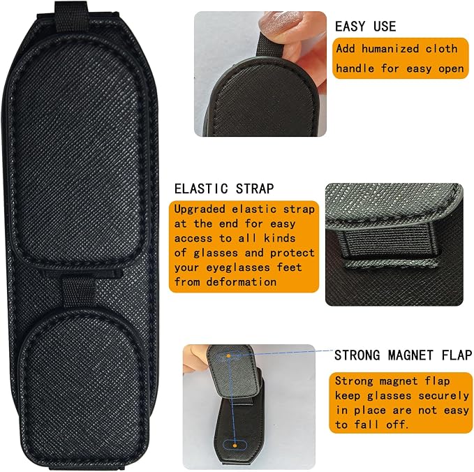 Magnetic Artificial Leather Sunglasses Holder for Car Visor (Black) | Powerful magnet holds glasses securely. One-hand access while driving. No falling Durable, no breakage - Image 4
