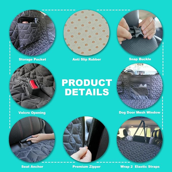 Meginc Dog Car Seat Cover for Back Seat, 60" Waterproof Dog Car Hammock with Mesh Window and Side Flaps, 600D Oxford Fabric Pet Seat Protector for Cars, SUVs & Mid-Size Trucks, Black - Image 5