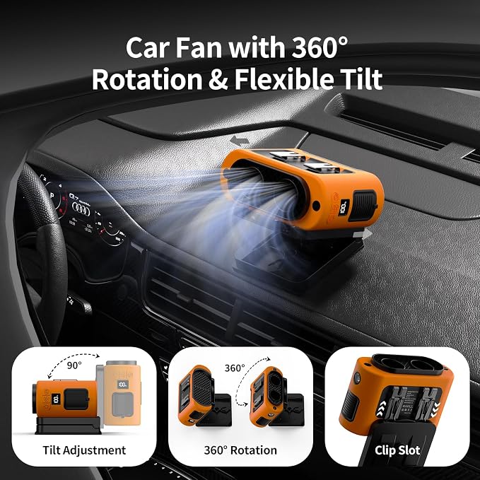 Socool Portable Car Fan - 14500mAh Rechargeable Battery Opearated, Clip on Car Seat Headrest 360 Rotatable, 5-Speed Backseat Fans for Baby Rear Facing Cooling with Dual Air Outlets for SUV RV Truck - Image 4