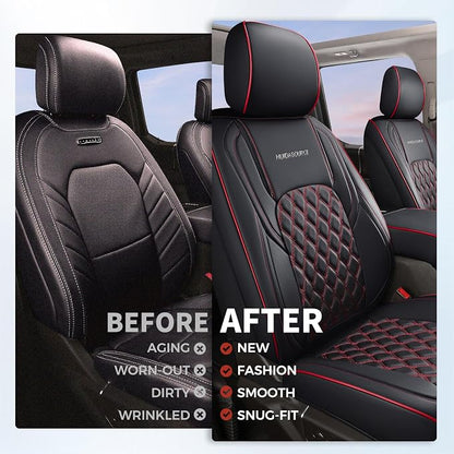 Huidasource 2018-2026 Front Seat Covers for Jeep Wrangler JL 2-Door/4-Door | Wrangler JL Front Custom Fit Seat Cover Full Coverage Wrangler Seat Cushion Protector (Front Pair/Black&Red) - Image 5