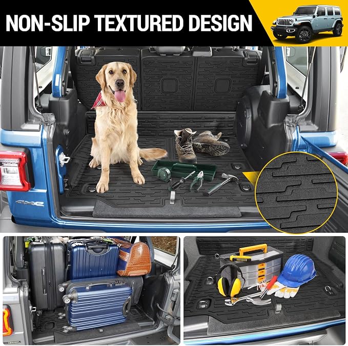 Cargo Mats for 2021-2026 Jeep Wrangler JL 4XE Trunk Mat with Backrest Liner All Weather TPE Protector Rear Back Seat Mats for 2021 2022 2023 2024 2025 2026 Wrangler JL 4XE 4 Door Accessories - Image 6