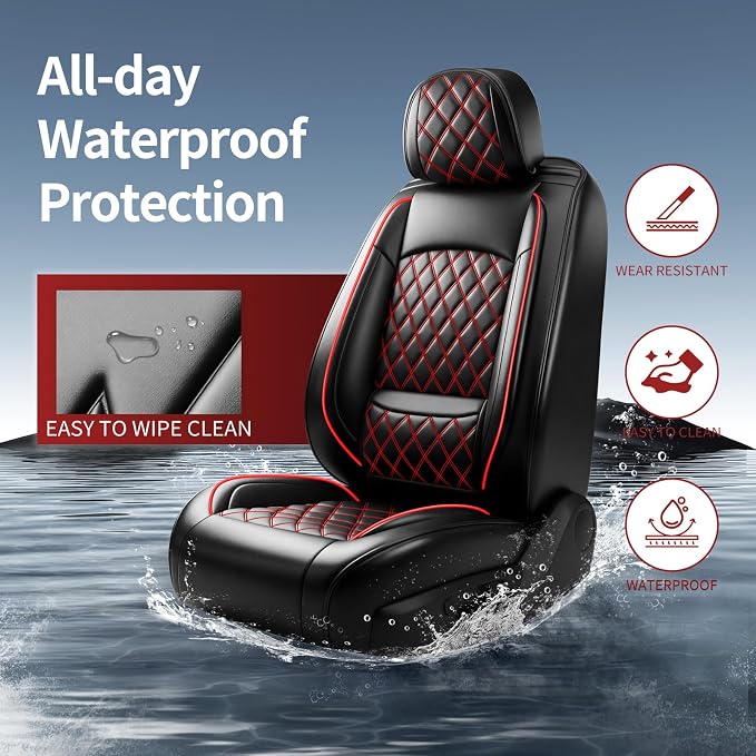 Fit for Camry Seat Covers Compatible with Toyota Camry 2012-2025 2026 - Waterproof Breathable Leather Automotive Seat Cushions Protector, Airbag Compatible,Only 2 Front seat Covers(Redline) - Image 2