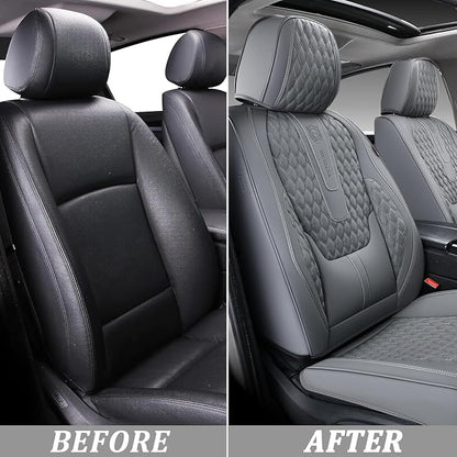 Coverado Front Seat Covers, Car Seat Cover, Leather Seat Covers for Car, Automotive Seat Covers Protector with Lumbar Support Universal Fit for Most Sedans SUV Pick-up Truck(Gray) - Image 5