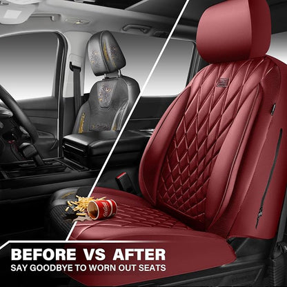 CAR PASS Piping Luxury Faux PU Leather Two Front Car Seat Covers, Waterproof Anti Slip Premium Automotive Seat Covers,Universal Fit for Suvs,Vans,Trucks, Armrest Airbag Compatible, Burgundy Red - Image 5