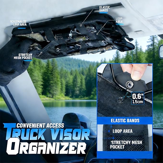 Molle Car Sun Visor Organizer,Car Accessories with Zipper Visor Storage Pouch&Glasses Clip&Adjustable Straps, Semi-Rigid Molle Panel for Tactical Gears, Fits Most Vehicles, SUVs (Grey) - Image 5