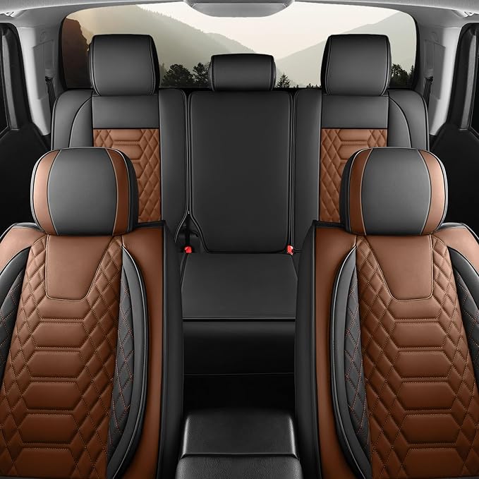 FREESOO Custom Leather for Toyota Tundra Seat Covers 2014-2021 Crewmax Cab | Custom Fit, Full Set, 60/40 Split Bench, Waterproof Faux Leather, for Truck Toyota Tundra Accessories, BlackBrown - Image 7