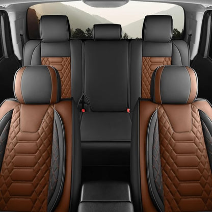 FREESOO Custom Leather for Toyota Tundra Seat Covers 2014-2021 Crewmax Cab | Custom Fit, Full Set, 60/40 Split Bench, Waterproof Faux Leather, for Truck Toyota Tundra Accessories, BlackBrown - Image 7