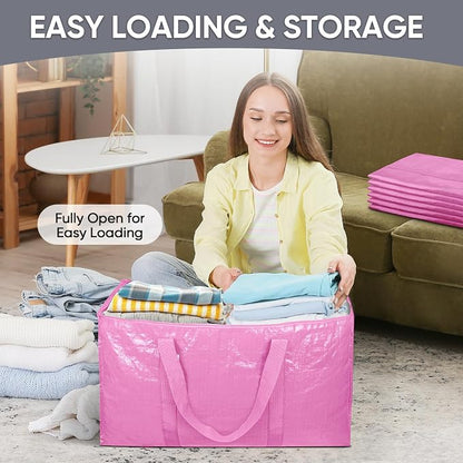 TICONN 6 Pack Extra Large Moving Bags Heavy Duty with Zippers & Carrying Handles, Durable Storage Bags Moving Boxes for Closet Organizers and Storage (6 Pack, Pink) - Image 7