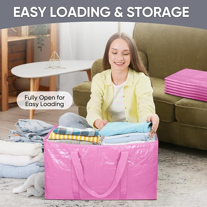 TICONN 8 Pack Extra Large Moving Bags Heavy Duty with Zippers & Carrying Handles, Durable Storage Bags Moving Boxes for Closet Organizers and Storage (8 Pack, Pink) - Image 7