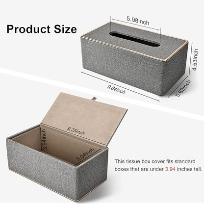 Tissue Box Cover Rectangular, PU Leather Tissue Box Holder for Kleenex, Napkin,Tissue Box Covers Rectangle for Bathroom Car Home Office Decorative 9.84"X5.63"X4.53" Grey - Image 2