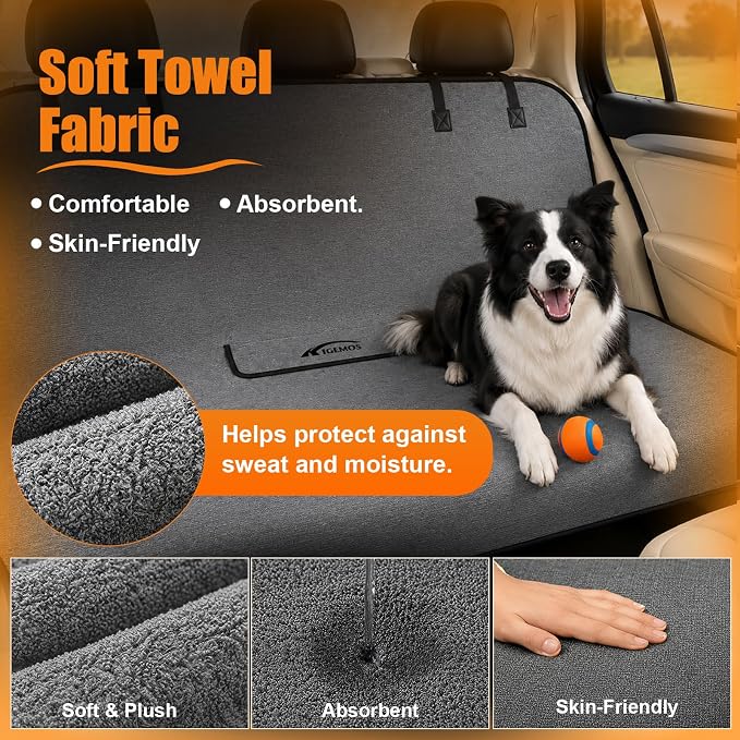 Back Seat Cover, Waterproof Non-Slip Bench Seat Protector for Cars | Sweatproof, Dual-layer Microfiber Terry Rear Seat Cover for Dogs and Kids, Fits for Cars, Vans, Trucks and SUVs - Image 3