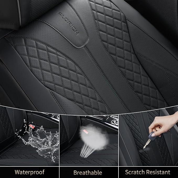 FLORICH Leather Seat Covers Full Set Automotive Seat Covers Black Car Seat Covers Waterproof Front and Back Seat Covers Car Seat Cushion Protector Universal Fit for Most Cars SUV Trucks, Black - Image 6
