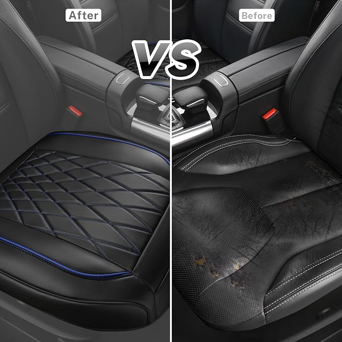 CAR PASS 2 Pack Leather Front Car Seat Covers, Bottom Seat Covers Full Wrapped with Storage Pocket, Anti-Slip PU Seat Protectors,Waterproof Seat Cushion Pad Universal Fit Sedan SUV Truck, Black/Blue - Image 6