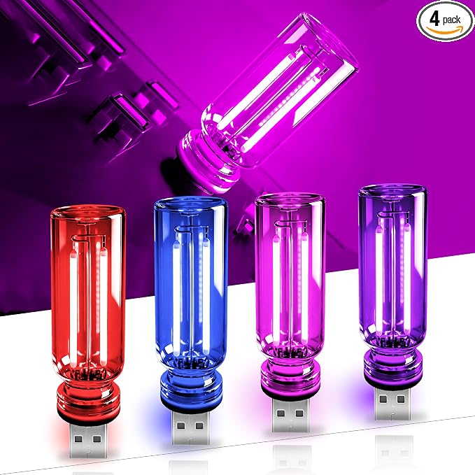 4 PCS USB Touch Dimmable Retro Glass Bottle Car Night Light | ortable design, 4 colors: Red Blue Pink Purple, fits car interior, bedroom, hallway, indoor outdoor decor by Unknown