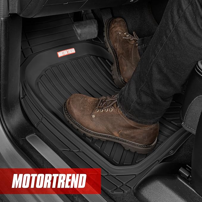 Motor Trend FlexTough Plus-2 Piece Front Car Floor Mats- Black Contour Liners-Deep Dish Heavy Duty Rubber Floor Mats for Car SUV Truck & Van-All Weather Protection, Universal Trim to Fit - Image 2