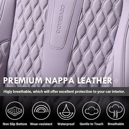 Coverado Seat Covers Full Set, Purple Car Seat Covers, Waterproof Car Seat Cover with Lumbar Support, Leather Car Seat Cushion Protector, Car Seat Covers Universal Fit Most Cars - Image 6
