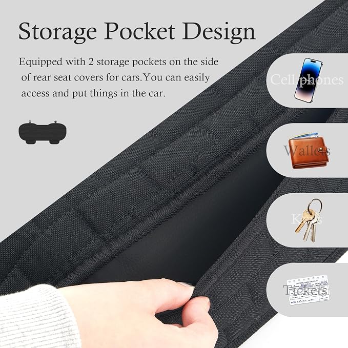 Car Back Seat Cover,Non-Slip & Breathable Bench Seat Cover with Side Pockets for Car Storage & Protecting Interiors,Universal All-Season Seats Back Protector for Most Cars,SUVs (Rear Seat Cover) - Image 5