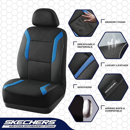 Skechers Memory Foam Car Seat Covers, Air Cool Mesh Thick Seat Covers,Car Seat Covers Front Seats Airbag Compatible, Automotive Comfort & Protection for Most Cars, Vans,Trucks, SUVs,Blue - Image 3