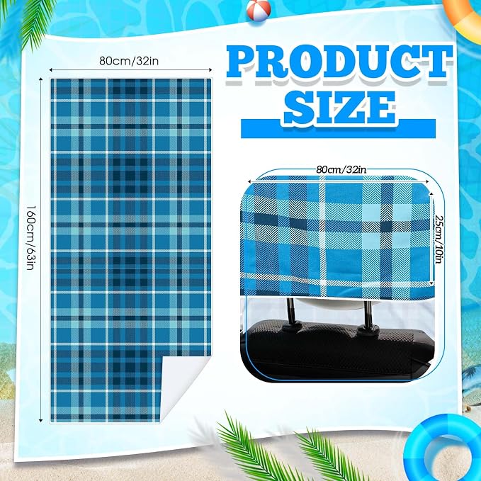 Hahafelt 2 Pack Car Seat Towel Cover with Storage Bag, Blue Plaid | 63 x 32 in Car Towel Seat Cover Non Slip Waterproof, Gym Workout Swimming Running, Machine Washable Sweat Absorbent Protector - Image 2