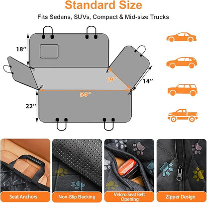 URPOWER Dog Car Seat Cover for Back Seat, Waterproof Hammock for Car & SUV | 600D Oxford, Side Flaps with Zippers, Scratch Resistant, Non-Slip, Easy Install, Machine Washable, Dog Seat Belt Included - Image 6